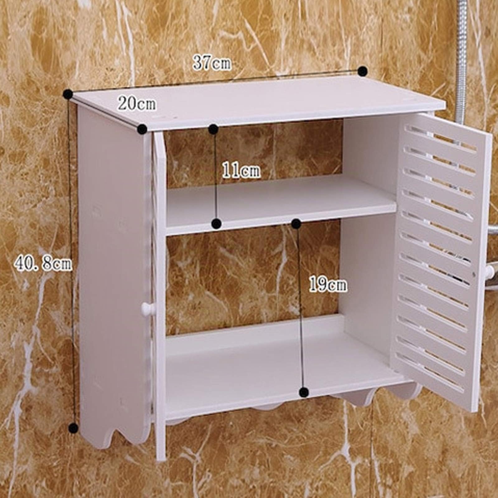 Armadio da bagno a parete bianco piccolo armadio a muro ripiano a muro in PVC organizzatore di stoccaggio sopra lo sciacquone con persiane porte doppie 2 livelli ripiano di stoccaggio