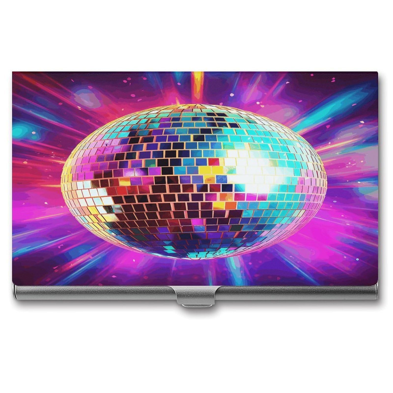 JTREHY Space Disco Ball Business Card Holder Slim Purse Name Card Holder Portable Metal Business Card Case Wallet Large Capacity Lightweight Business Card Case for Men Women