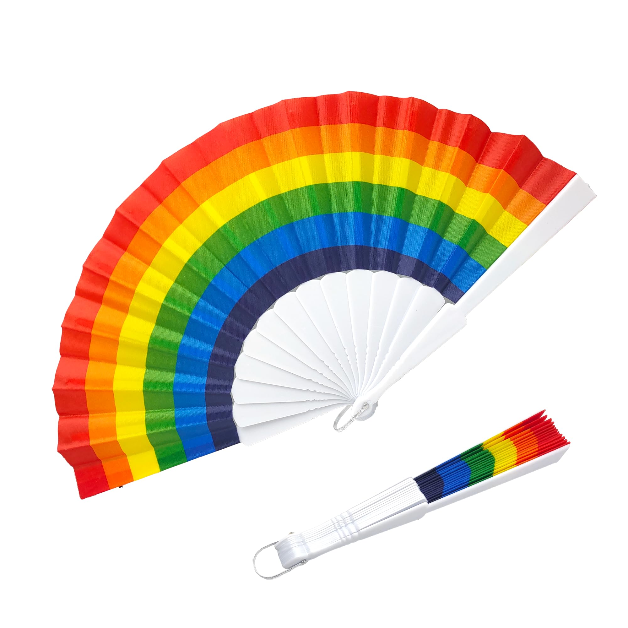 LGBTQ+ składany wachlarz z tęczową flagą - 44 x 23 cm - Akcesoria na imprezy, imprezy, parady i tańce – wytrzymałe plastikowe listwy