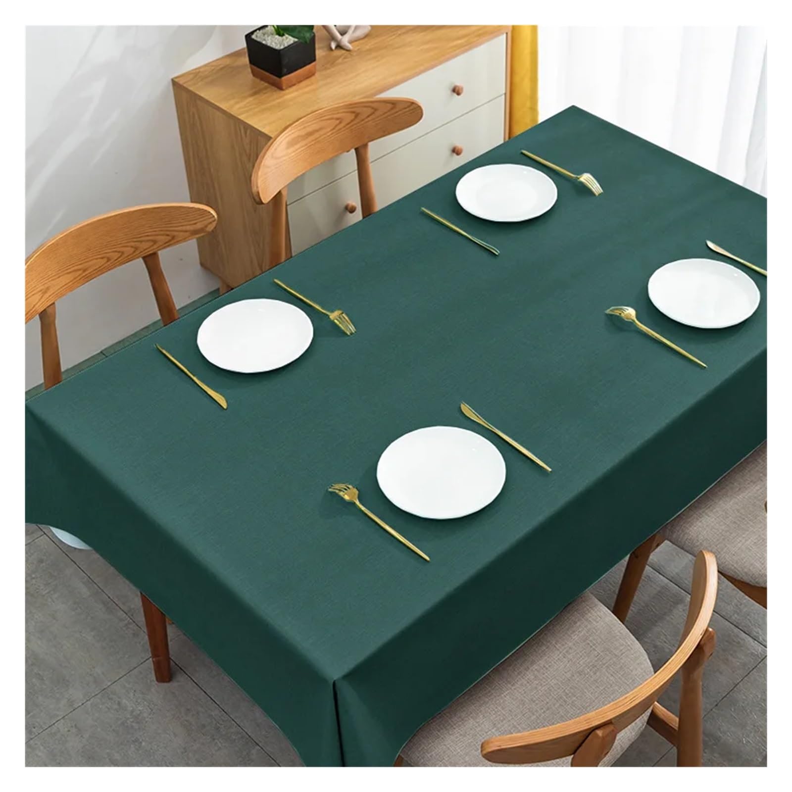 Mzsklw Dark Green Waterproof Tablecloth Waterproof Pvc Tablecloth Tea Table Cloth Oil-Proof Rectangular Square Covers Home Kitchen Picnic Mat(,90X90cm)