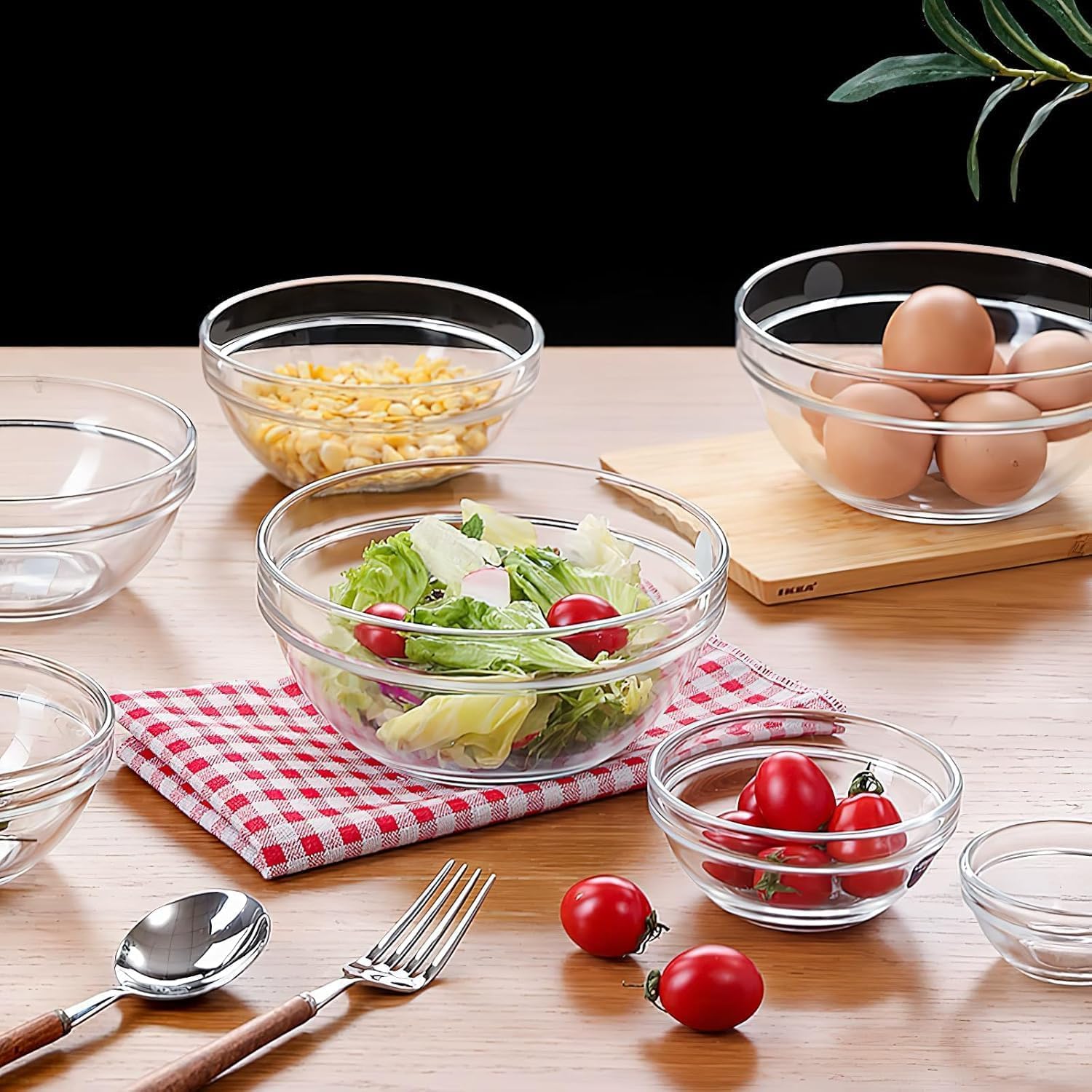 Set di 9 ciotole in vetro trasparente per insalata, gelato, pasta, cereali, frutta