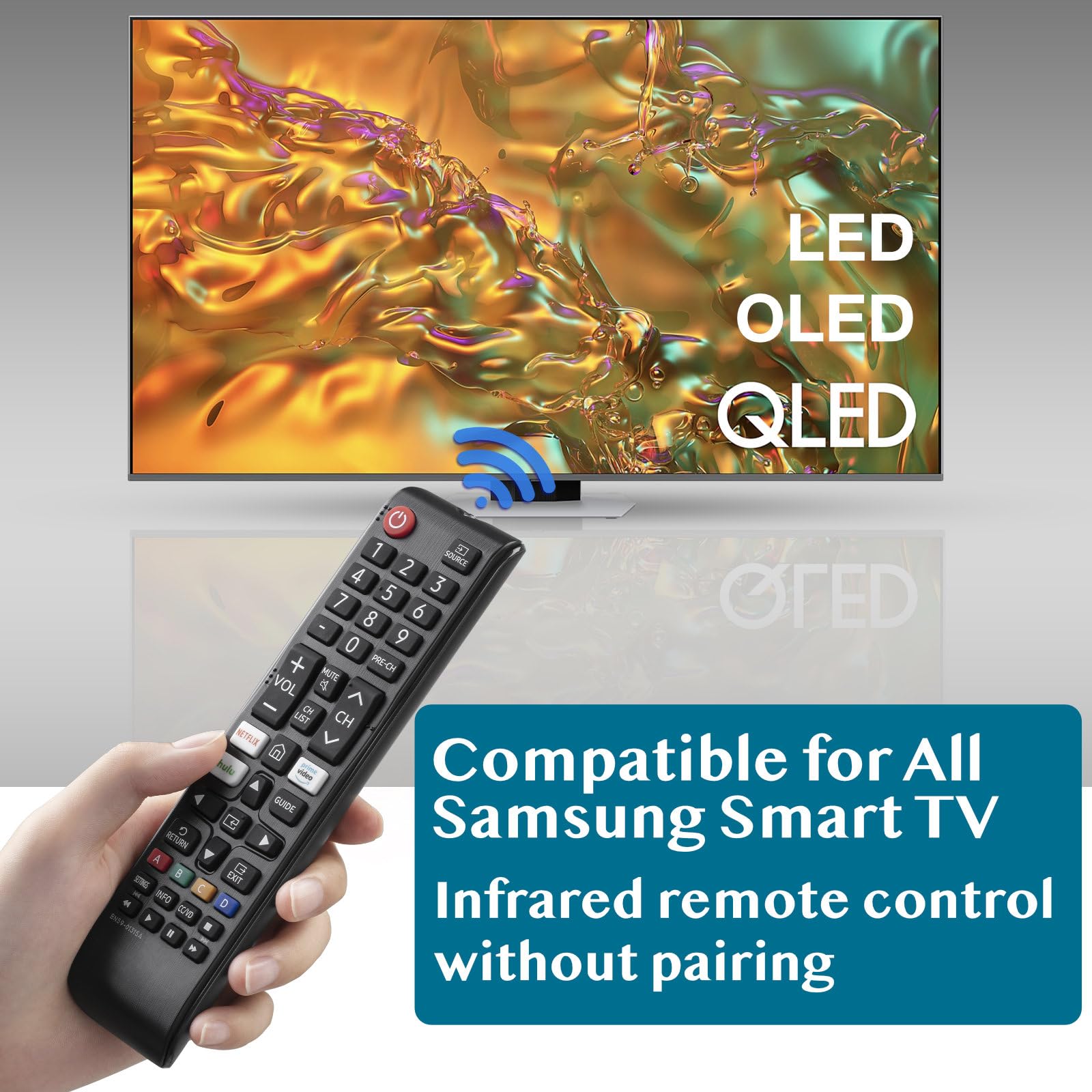Paquete de 2 controles remotos universales para todos los televisores Samsung BN59-01315A de repuesto para todos los televisores inteligentes Samsung LCD LED, HDTV 3D con botones Hulu Netflix