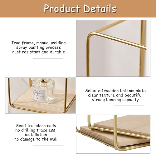 Miniatura 3 de Vansza 4 estantes flotantes rectangulares para montar en la pared, estante decorativo de metal con base de madera, estantes modernos de decoración