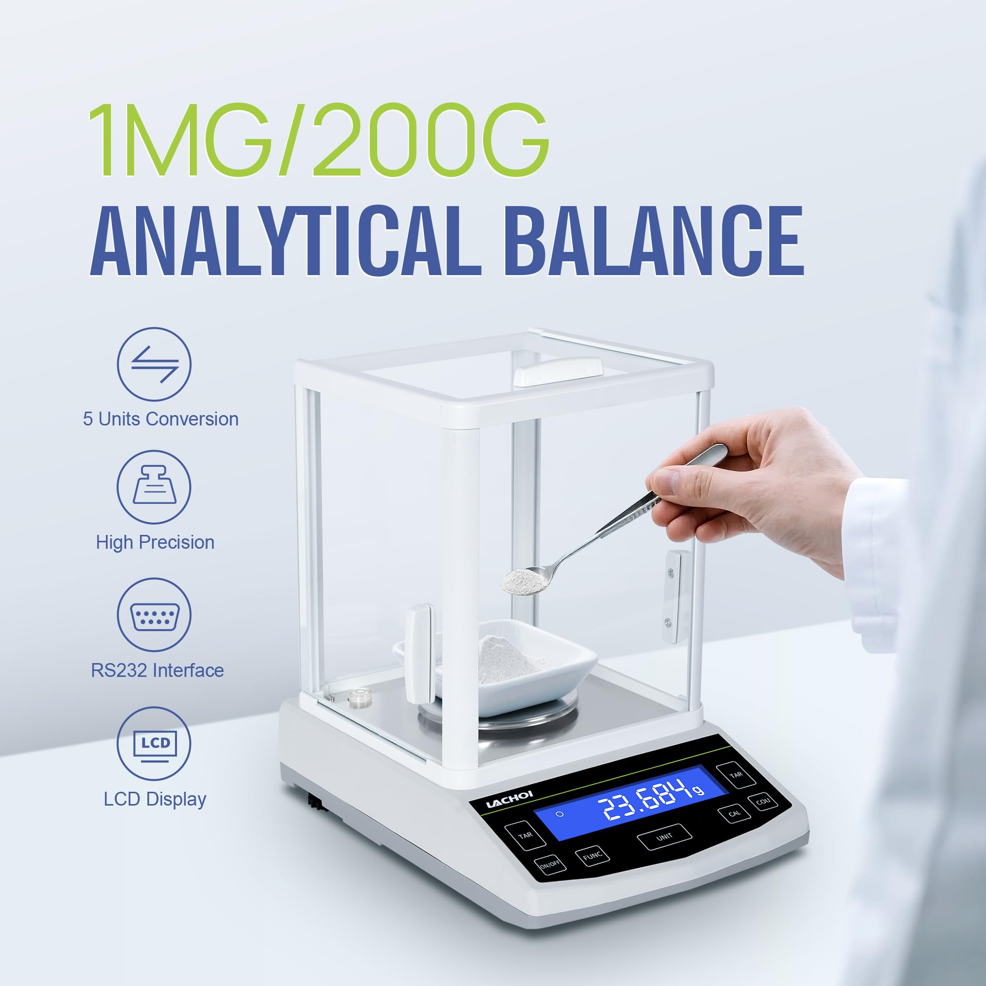 Báscula analítica de precisión de 200 g, 0,001 g