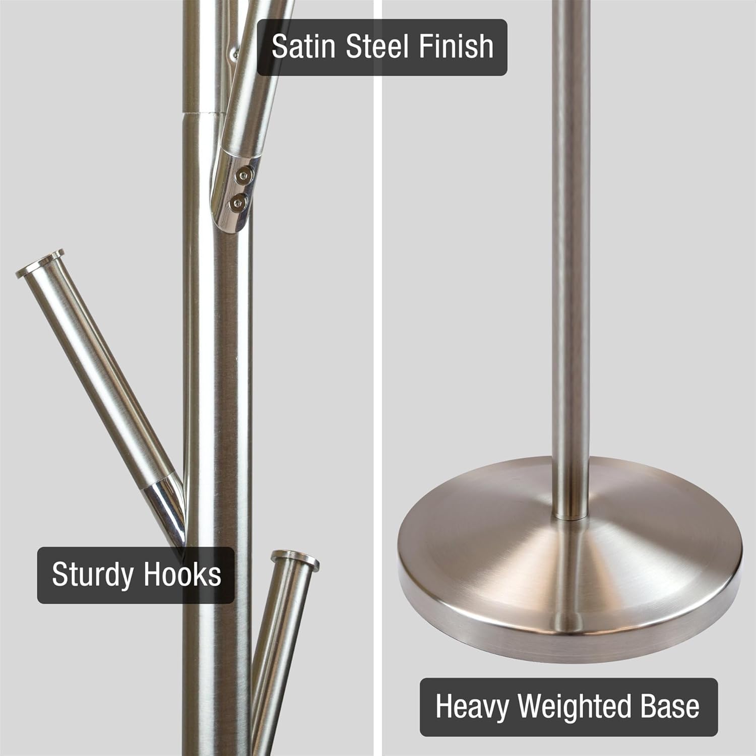 Satin Steel 68" Modern Metal Coat Rack with Umbrella Stand