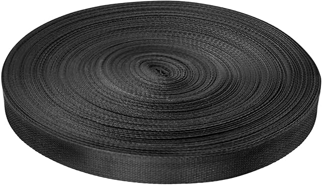 Nerissa 50 Meter x 25mm Polypropylene Webbing Strap Multi-Purpose Heavy Duty Webbing Tape for Bags, Hammocks, Outdoor Climbing and DIY Making Luggage Strap, Pet Collar, Backpack Repairing (Black)