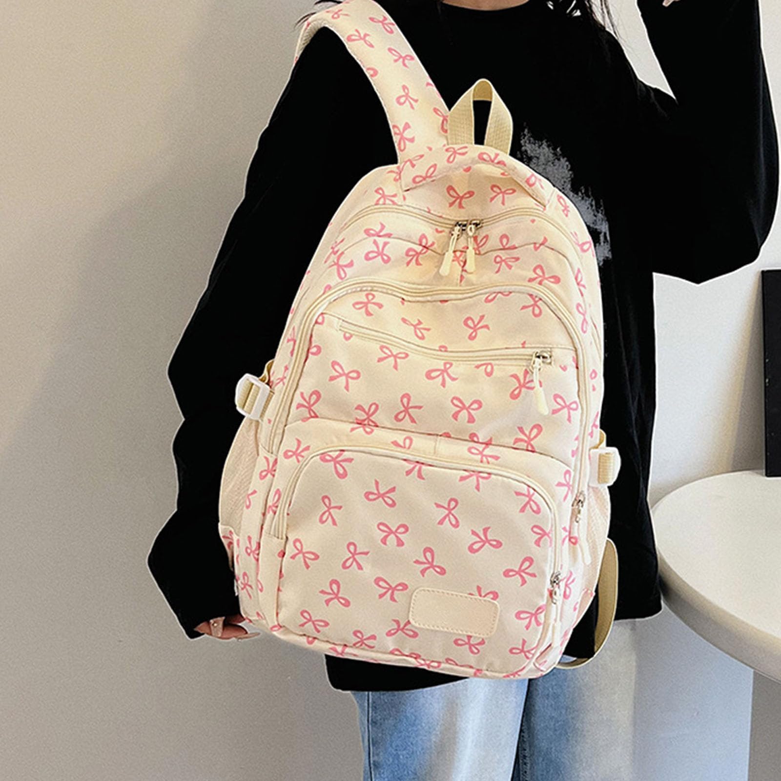 Rucksack-Set mit Schleife für Mädchen, Damenrucksack, adrette Schultasche, rosa Schultasche, 3-teiliges Rucksack-Set mit Schleife für Damen, für Grundschule