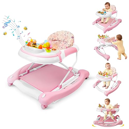 Miniatura 8 de Andador de bebé 5 en 1, andador con música y luces para bebé niño niña de 6-12 meses, andadores de bebé plegables con ruedas y combo de rebotador