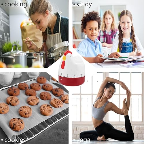 Miniatura 6 de Temporizador mecánico de pollo lindo animal de dibujos animados de 60 minutos temporizador de cuenta regresiva manual para cocinar, hornear, estudio