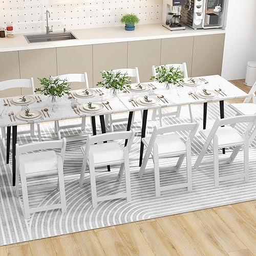 Miniatura 2 de Giantex Juego de 8 sillas plegables blancas, sillas de comedor de madera, sillas plegables acolchadas con respaldo, sillas laterales apilables para