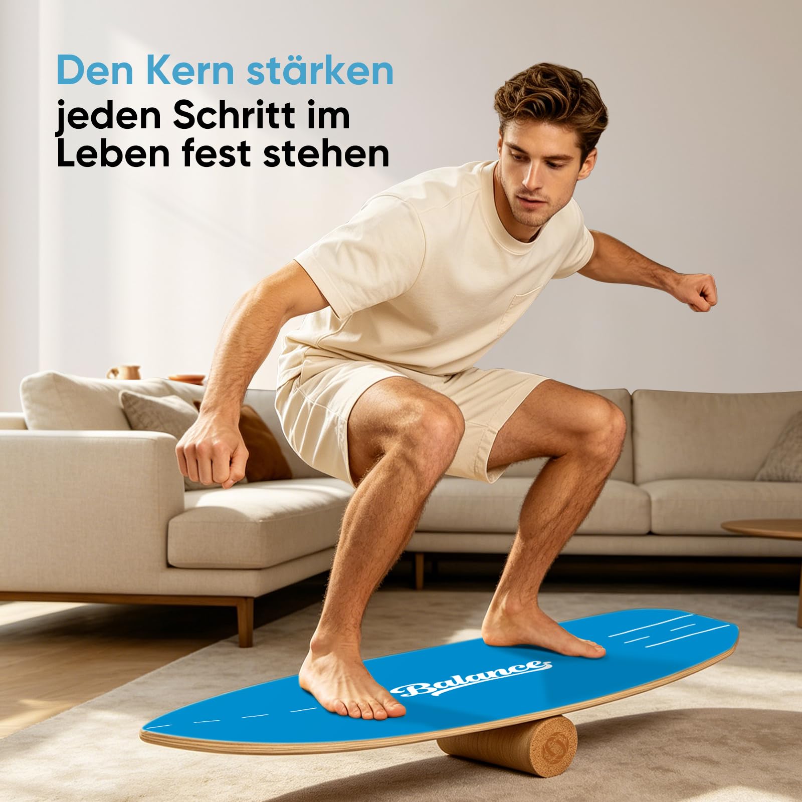 Balance Board Komplett-Set aus Massivholz – 4-in-1 Gleichgewichtsboard mit Rolle, Halbkugel & Faszienball, 78 x 30 cm, belastbar bis 204 kg, rutschfest – für Erwachsene, Anfänger & Profis
