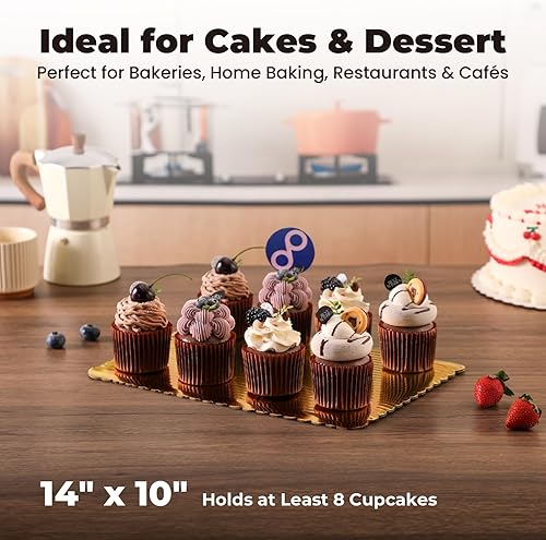 Miniatura 4 de Paquete de 20 Soporte rectangular para tartas de cartón dorado de 14 x 10 pulgadas, base desechable para tartas, postres y pasteles, base de
