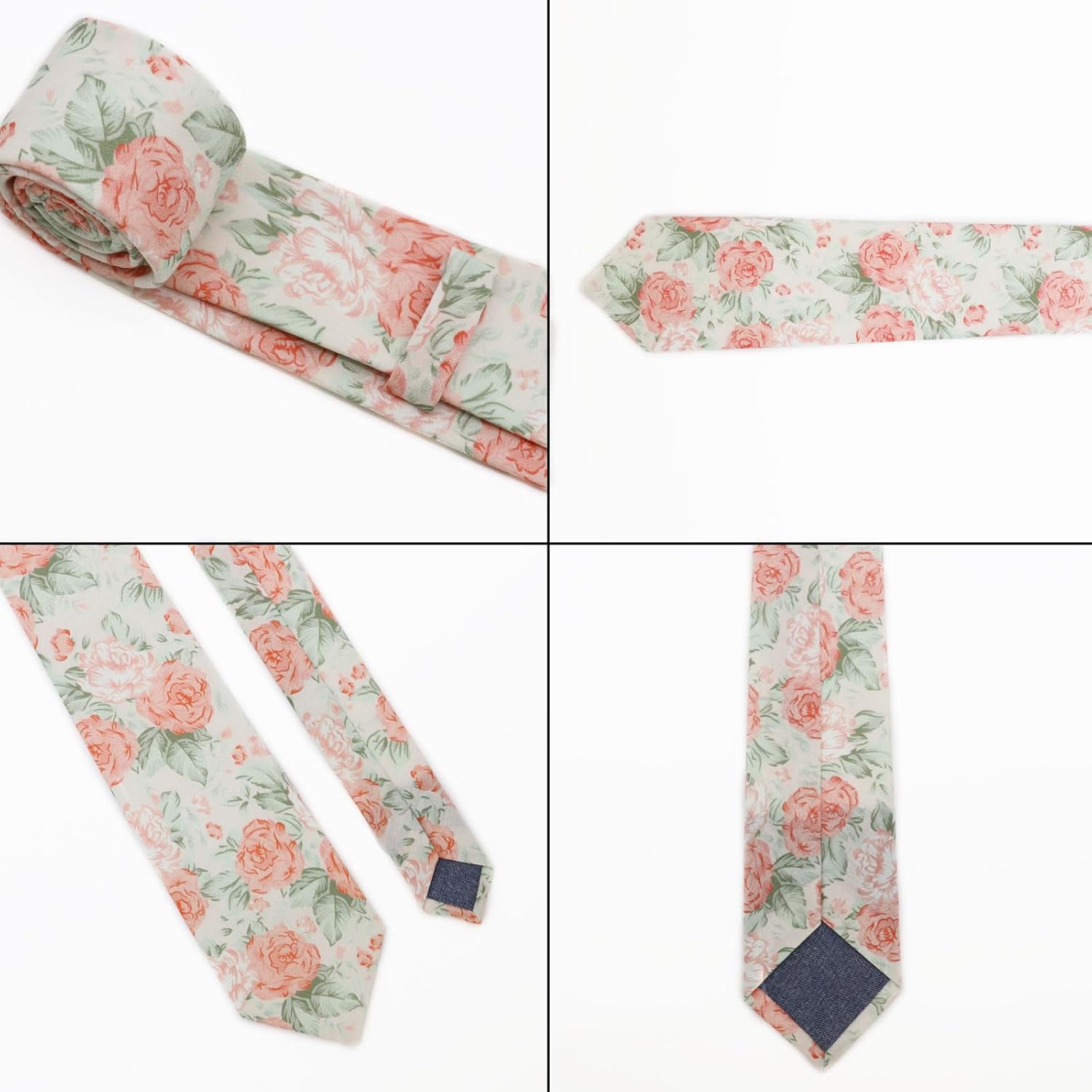 Cotton Floral Ties for Men 2.76" Men's Skinny Tie Linen Flower Printed Neck Tie for Wedding Dating Party - Image 7