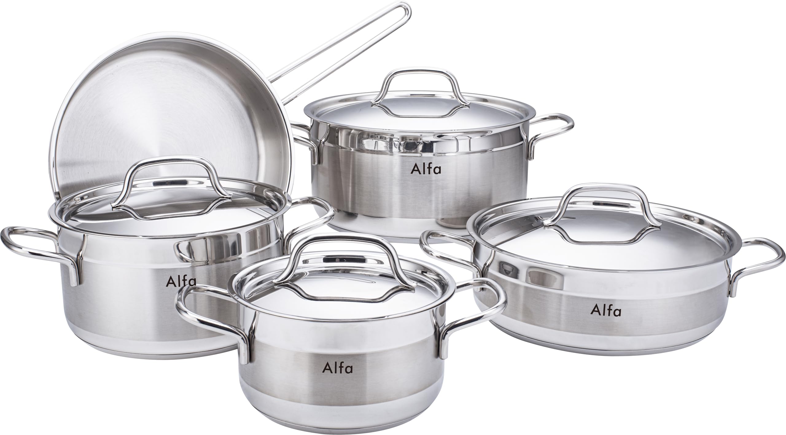 Alfa Cookware 9-Pieces Set, Silver
