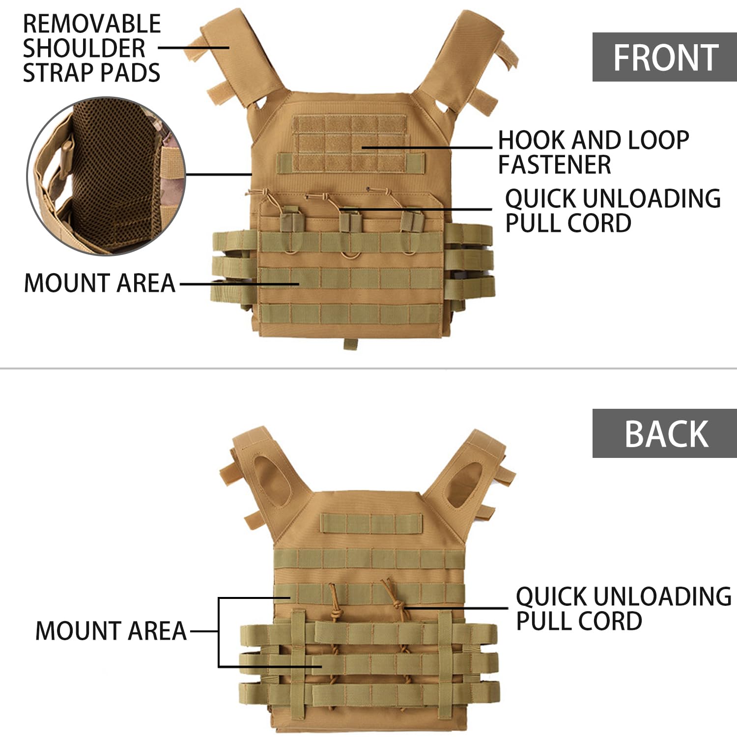 Gilet Airsoft rembourré en mousse - Gilet de protection pour paintball - Léger et respirant - Gilet Molle réglable pour l'entraînement en plein air - Costume de cosplay