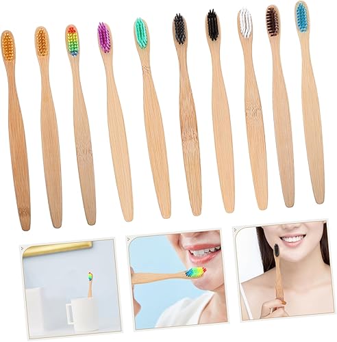 Miniatura 9 de Cepillo de dientes plegable de viaje, 10 piezas, de bambú natural, apto para cepillos de dientes de madera, cerdas suaves, cepillo de dientes para