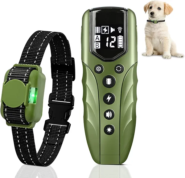 Tiniest Small Dog Shock Collar, Lightest Dog Training Collar with 2000ft Remote, Tailored for Small Dogs 5-15lbs & Medium Large Dogs, Beep, Vibrate, Shock, Lighting, Waterproof, Rechargeable，Green