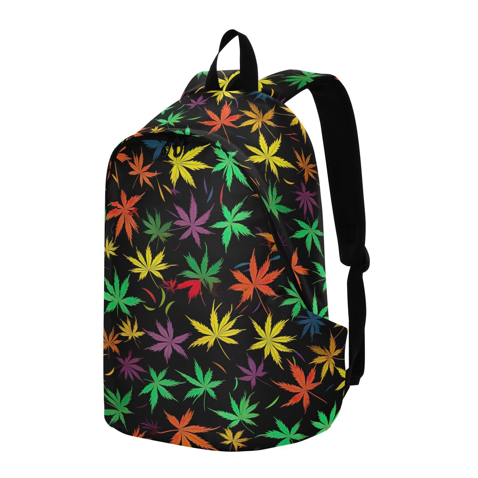 MCHIVER Travel Backpack Colourful Leaves Black Casual Daypack Backpacks Lightweight Carry on Bag Water Resistant Hiking Backpack for Women and Men