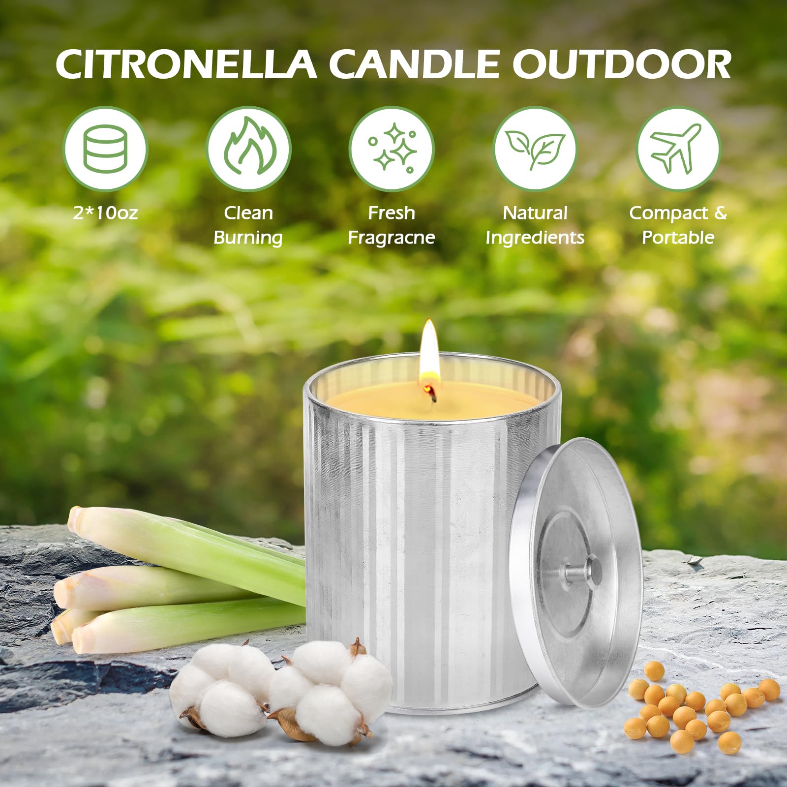 Świece Citronella Outdoor, 2 sztuki, 100-120 godzin na zewnątrz, Wosk Sojowy, Cytrynowy, Pudełko Prezentowe