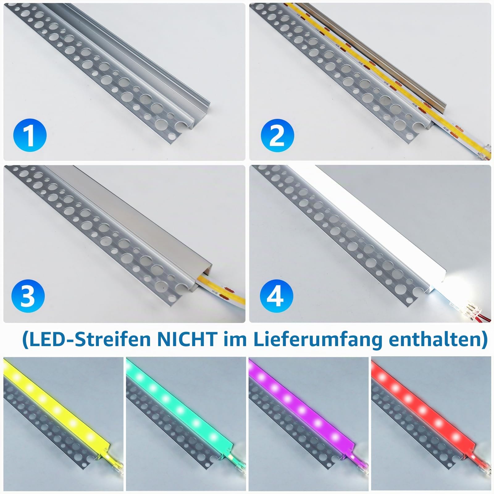 inShareplus LED Trockenbauprofil, 3,3 ft/1 m, 6er-Pack Aluminiumkanal mit milchiger Abdeckung; 13mm trimless LED-Strip-Diffusor für Unterbau, Regal, Wand, Tisch, Decke und Ecken(Retrofit)