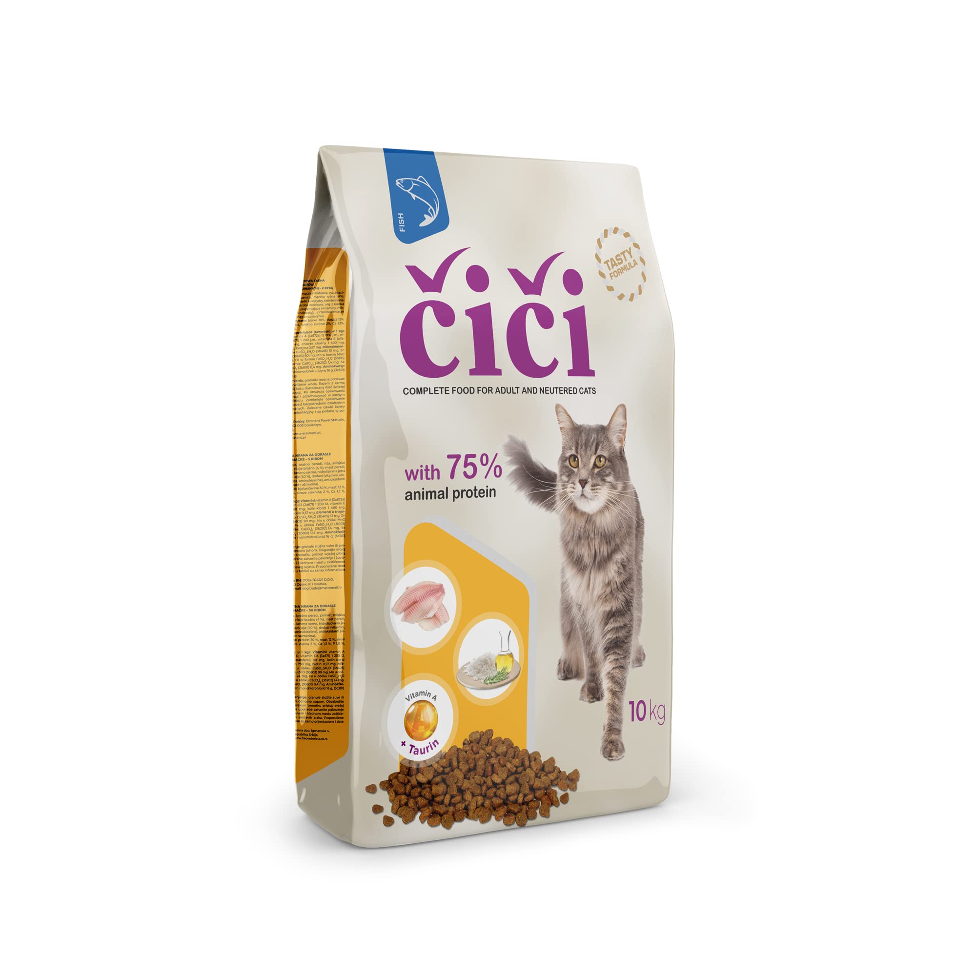 CiCi Complete Dry Cat Food - For Adult and Neutered Cats with Fish - 10 kg