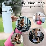 Volhoply 20oz Bouteille d'eau en acier inoxydable isolée avec gouttière en paille, Bouteilles à vide à double paroi avec poignée, Boutilles en métal de sport réutilisables en plein air, Flacon de voyage garder froid et chaud(Blue,1)