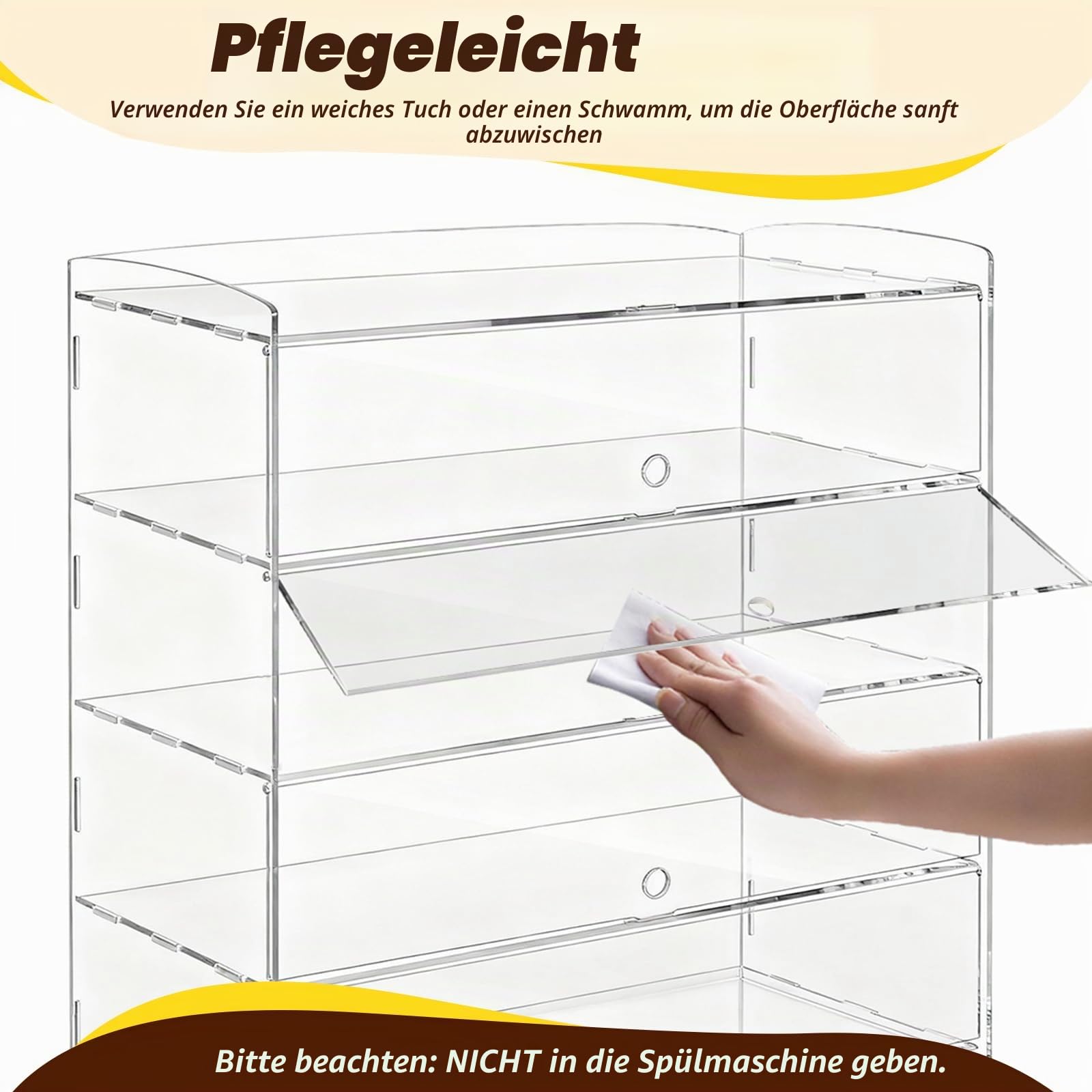 LIROPAU 4-stöckige Gebäck-Vitrine, klare Acryl-Thekenvitrine für Bäckereien, Gebäckvitrine für kommerzielle Arbeitsplatte, 49*23*50cm Bäckerei-Vitrine, transparenter Acryl-Sandwich-Brotschrank