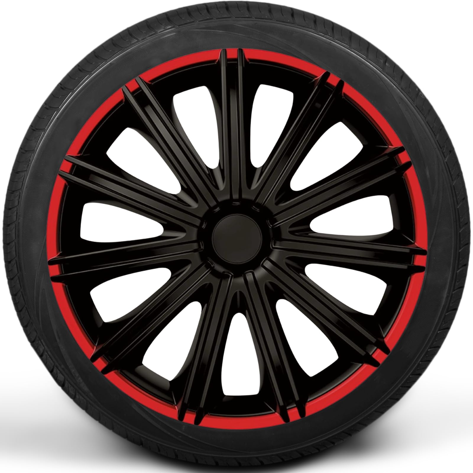 Copricerchi di alta qualità, 15 pollici, colore nero opaco, con scritta, set da 4 copricerchi per cerchioni in acciaio, per una protezione ottimale dei cerchioni (nero/rosso/opaco)