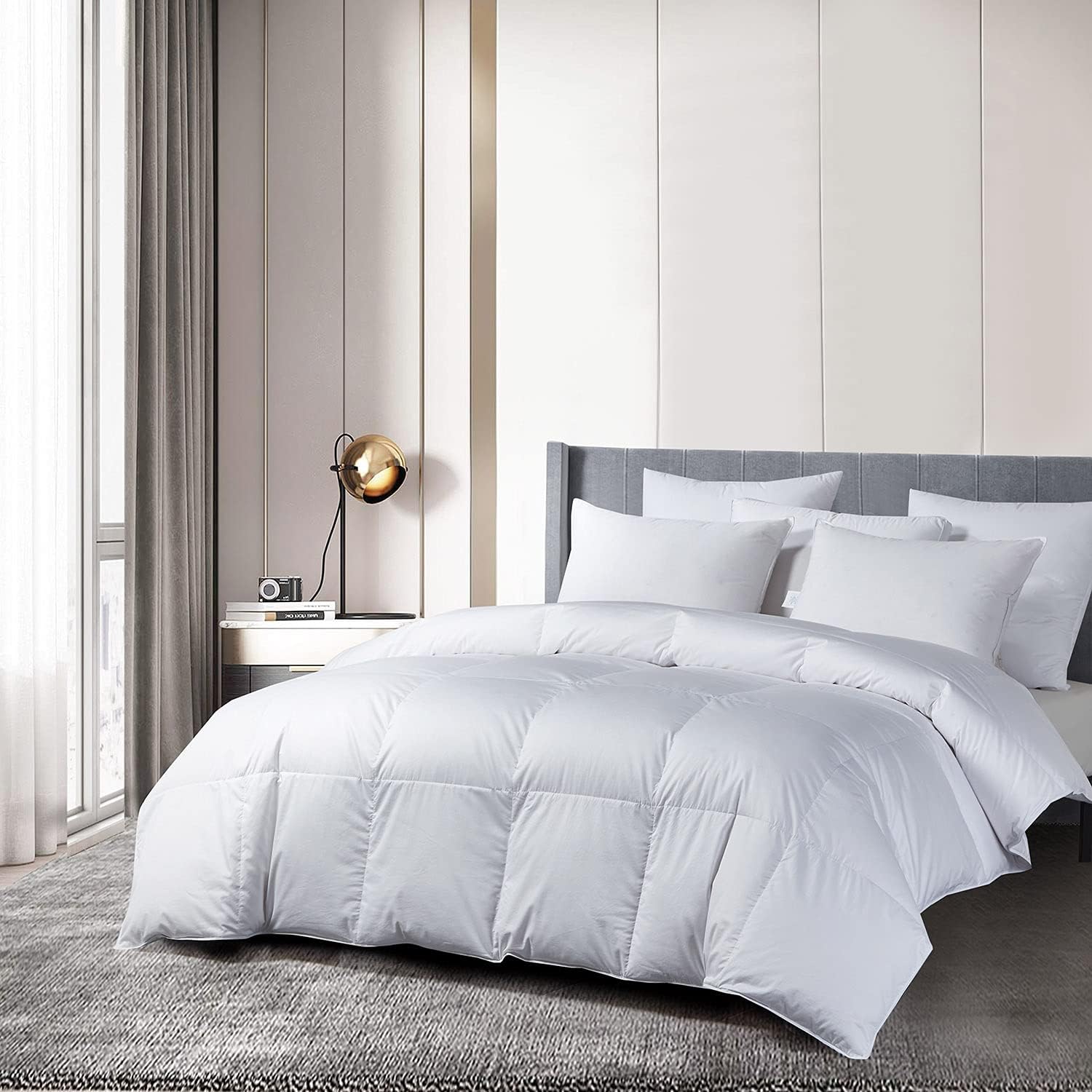 Beautyrest Premium European White Goose Down Comforter Twin Size- All Seasons Warmth 400 Thread Count Sateen Cotton Fabric-650 Fill Power White Down Duvet Insert- Made in USA