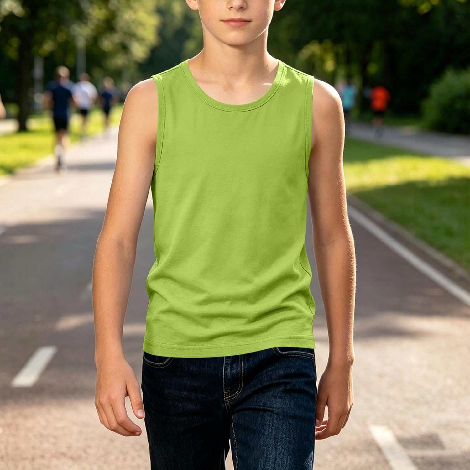Boys Muscle Tank Top Crew Neck Sleeveless for Sports | Wide Armholes Rib Neck And Straight Hem For Gym Class Training Camp And Warm Weather Wear