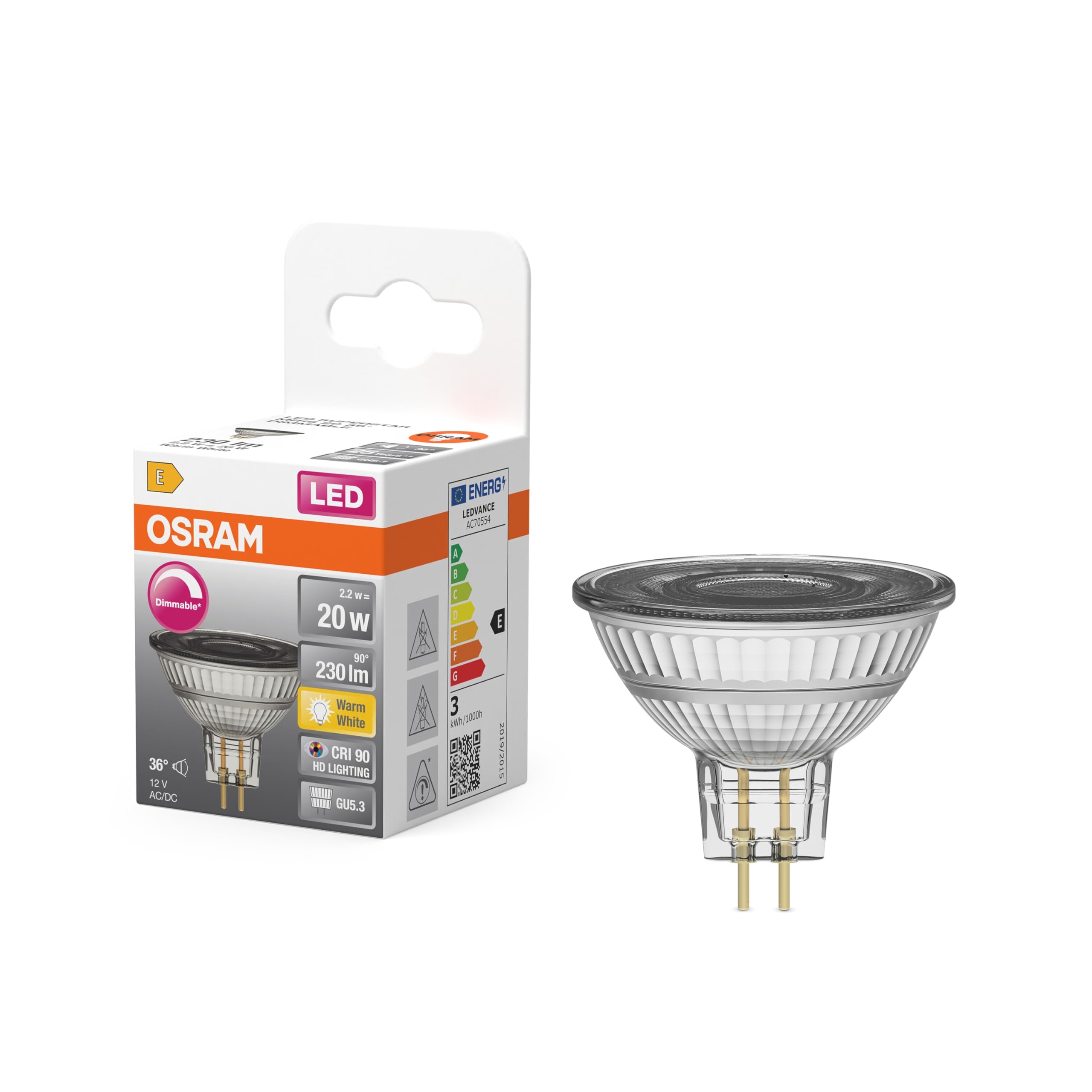 OSRAM Riflettore spot LED Superstar MR16 20 36° DIM 2,2W | LED Superstar MR16 20 36° DIM, Reflector, Chiaro, 25000 h, confezione da 1