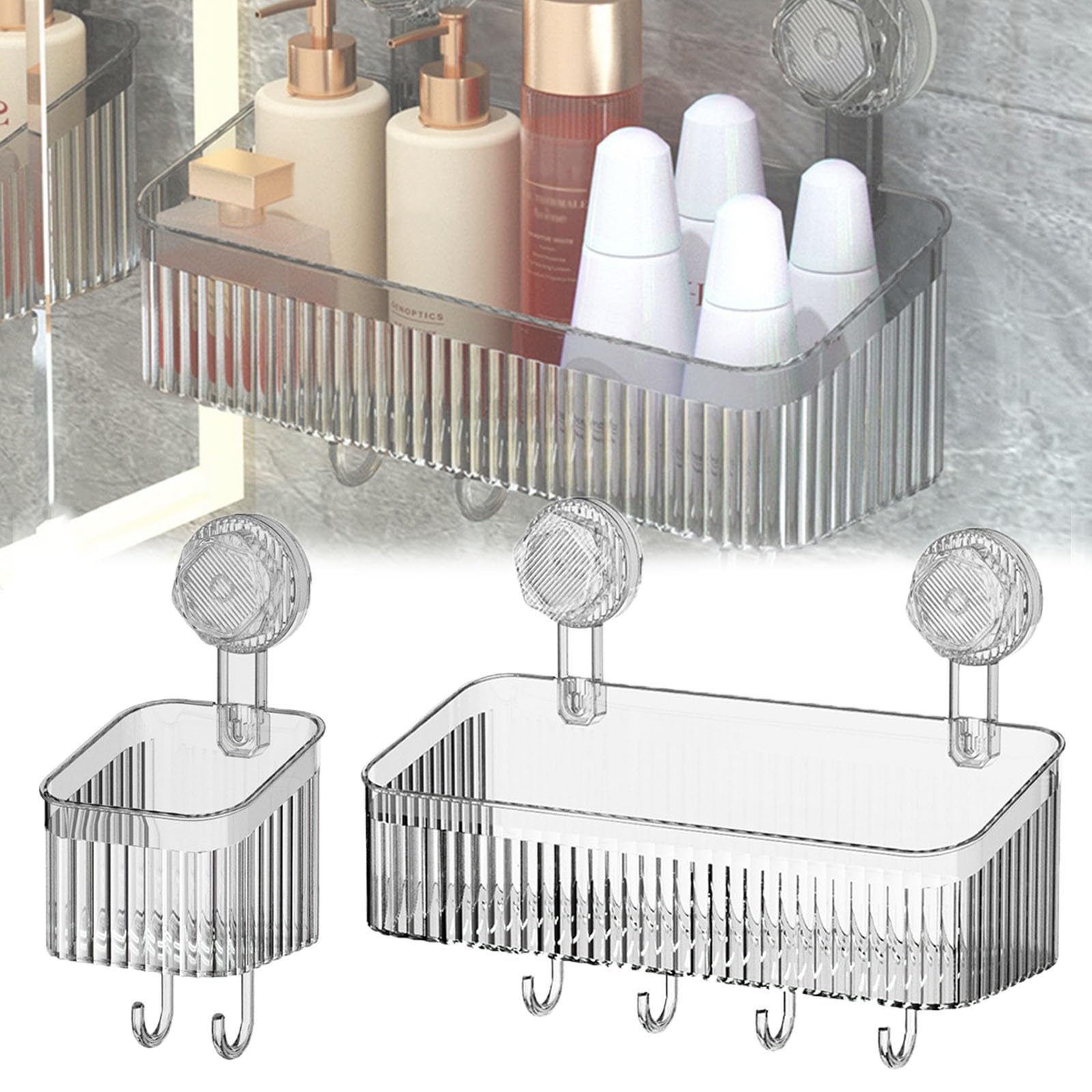 Shower Caddy Suction Cup Storage Rack Drill-Free Removable Clear Wall Caddy New Glacier Pattern Shower Shelves and Hooks
