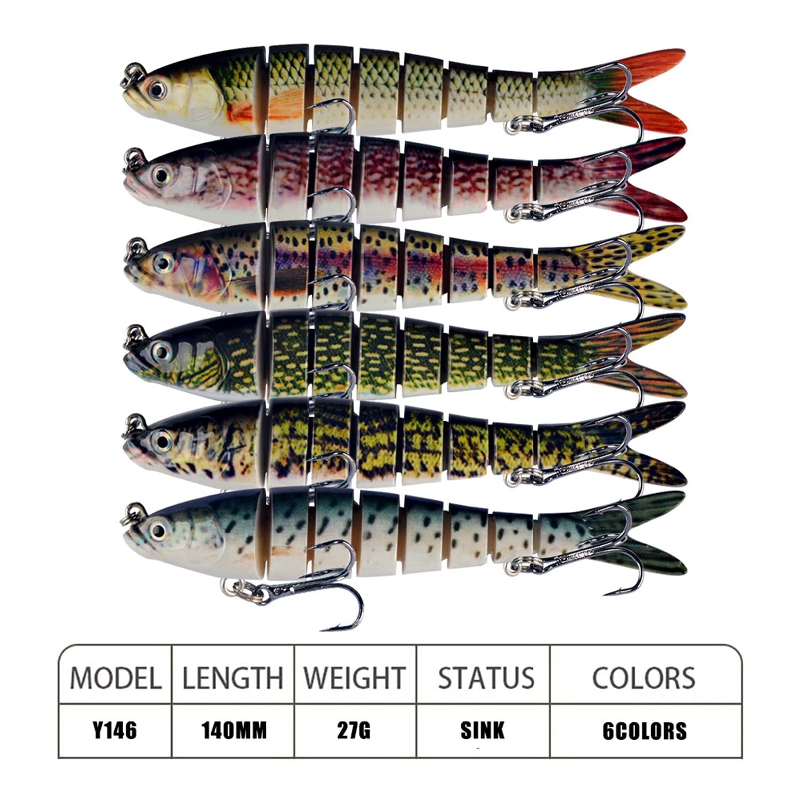 5 Stück 14cm 27g Mehrteiliger Swimbait mit lebensechter Beschichtung Höhenhaken Sinking Bionic Bass Fishing Lure Forelle Barsch Karpfen Angelgerät für Süßwasser Salzwasser