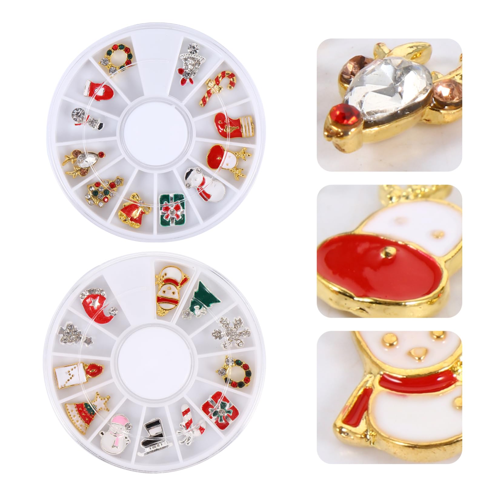 Healeved 3 Set Manicure In Lega Natalizia Ciondoli Per Unghie In Oro Glitter Perline Gioielli Per Unghie Nail Art Natalizia Paillettes Adesivi Per Unghie 3D Adesivi Con 2 scatole*3
