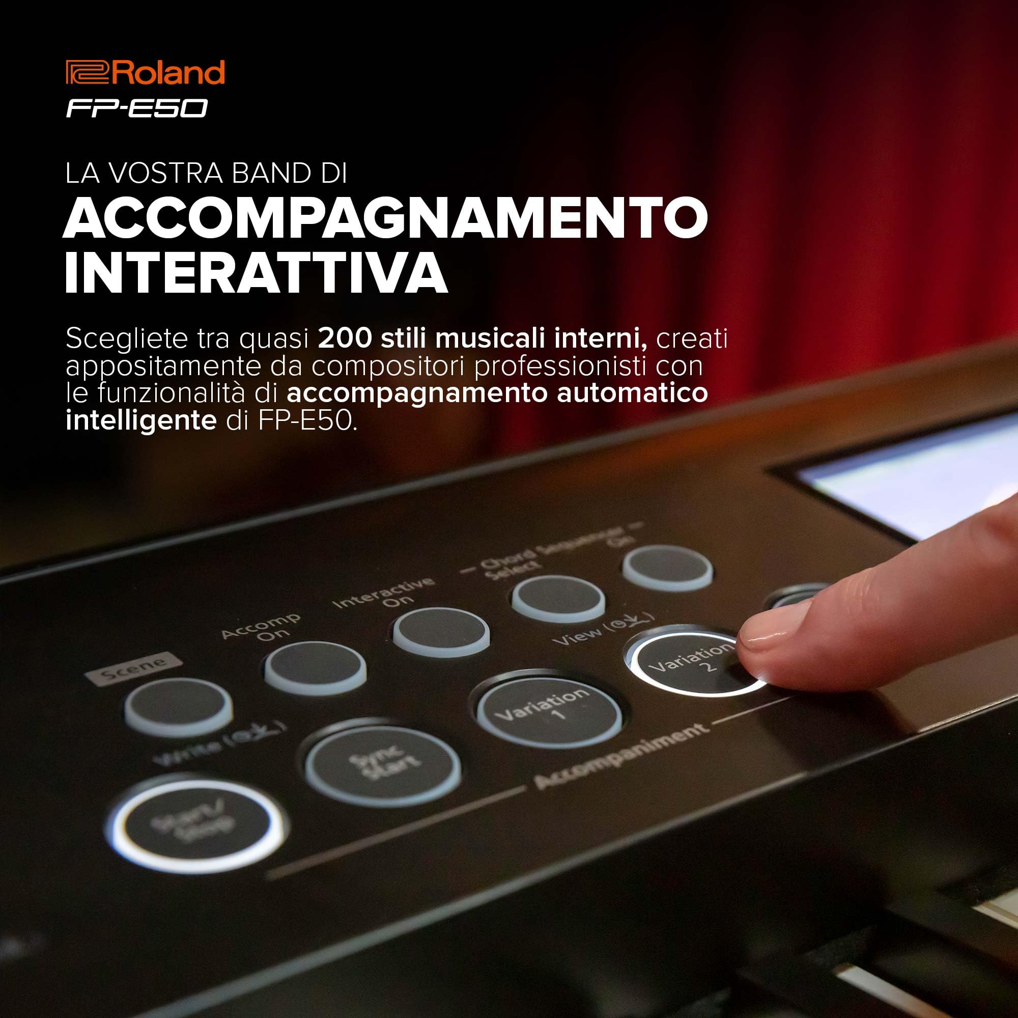 Roland Pianoforte digitale FP-E50 | Generatori sonori SuperNATURAL Piano e ZEN-Core | Tastiera con meccanica a martelletti a 88 tasti | Accompagnamento automatico professionale