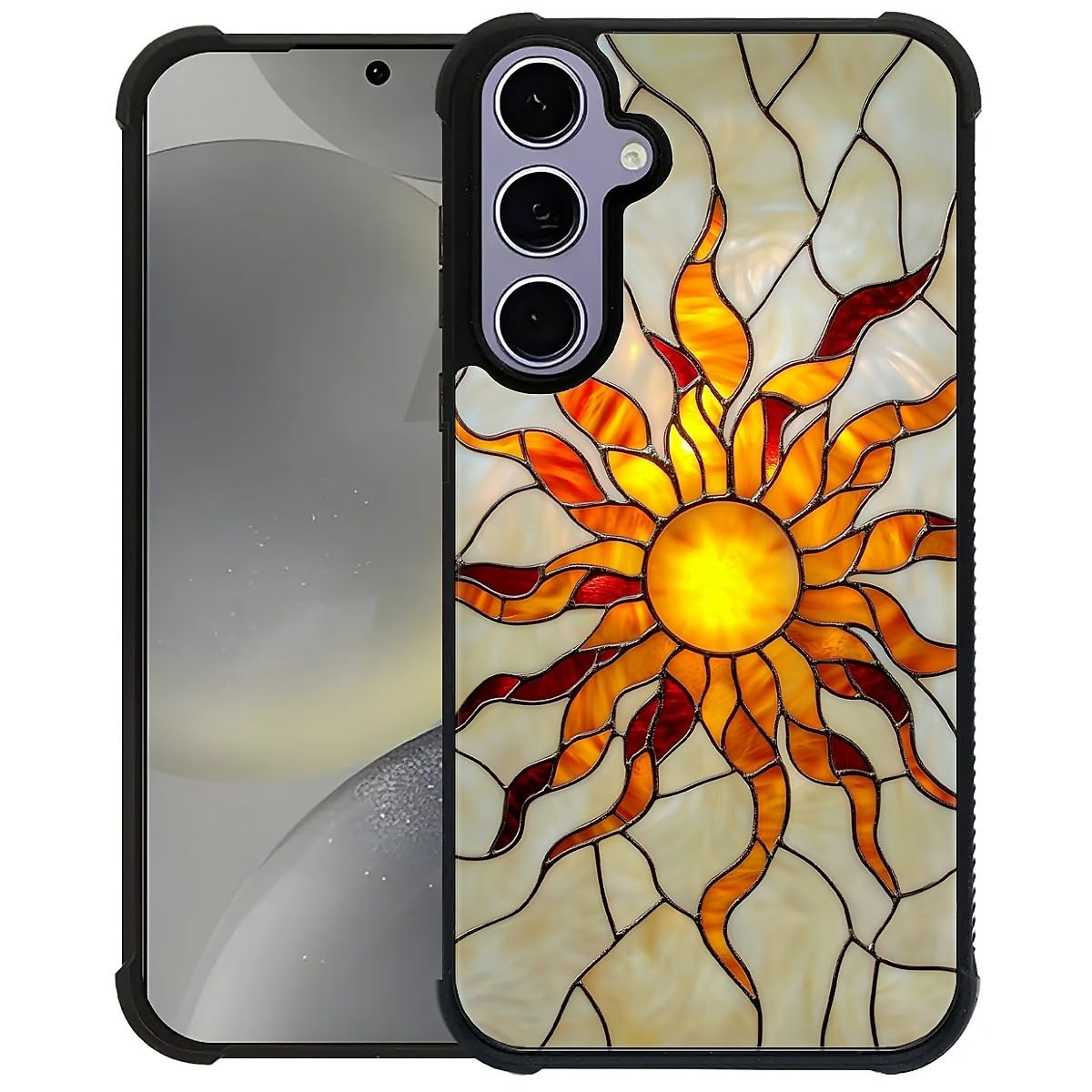 CARLOCA Case for Samsung Galaxy S24 S25,Sun Stars Celestial Stained Glass for Men Woman,Shockproof Anti-Scratch Soft TPU Pattern Design