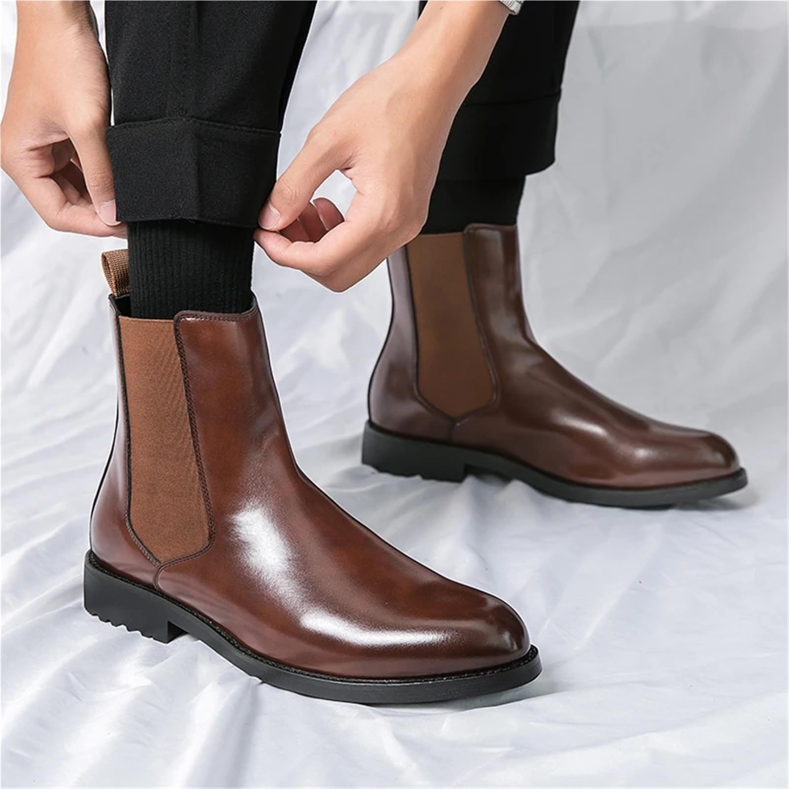 Chelsea Boot Uomo Stivali da uomo invernali in pelle, scarpe autunnali lavoro Chelsea, alte, eleganti