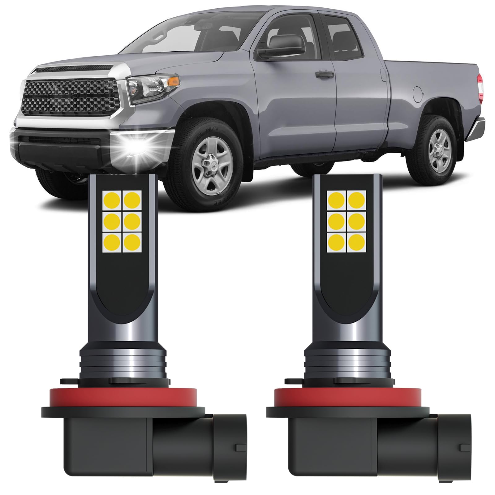 Tundra LED Fog Lights for 2014-2021 Toyota Tundra, 300% Brightness, 6500K Cool White, 2pcs Plug and Play Replacement Fog Light Blubs Package