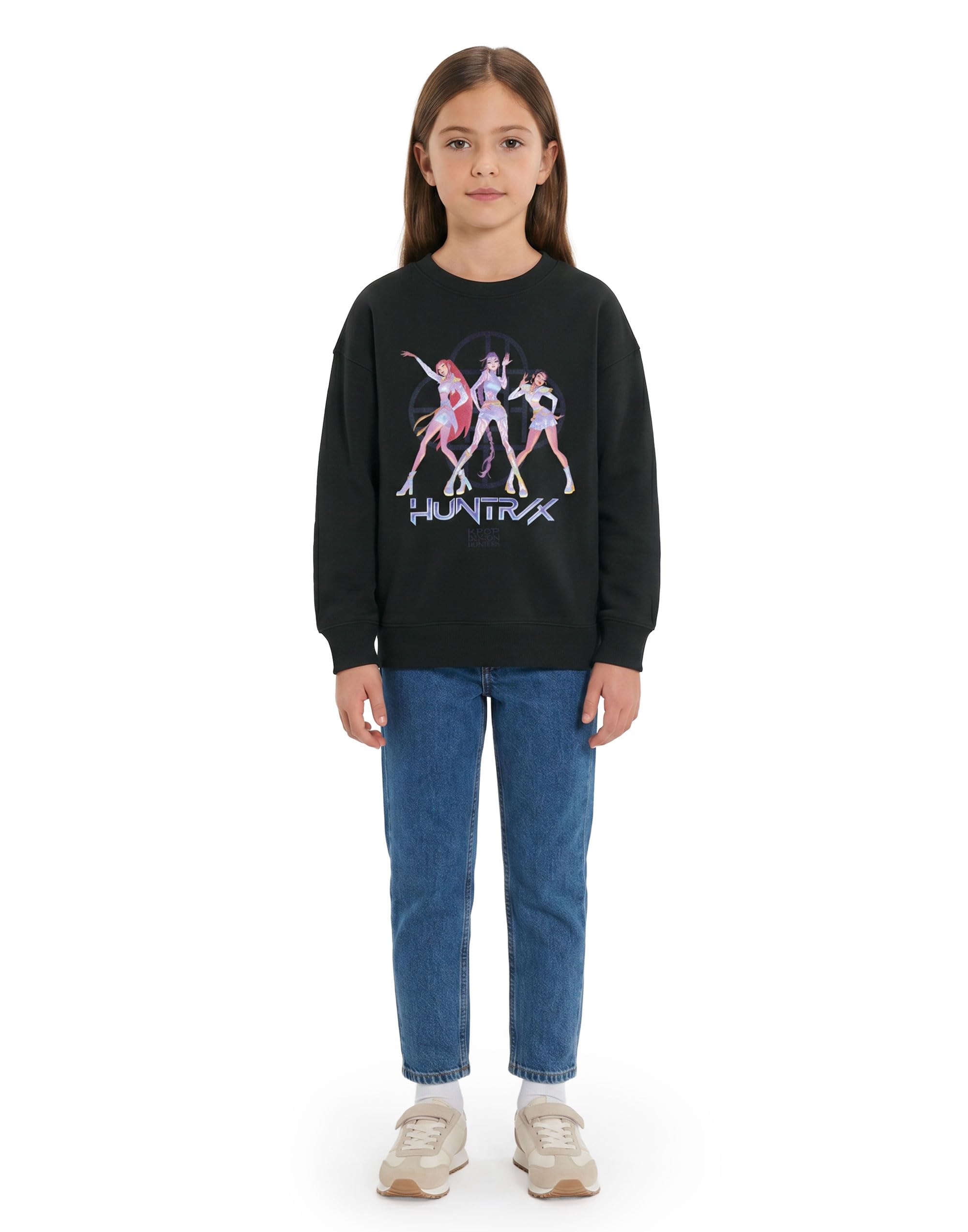 KPop Demon Hunters Sweat-Shirt Noir Huntrix Rumi Mira Zoey pour Filles | Pull à Manches Longues et col Rond | Haut idéal pour Tous Les Jours pour Adolescentes | Produits dérivés K-Pop Demon Hunters