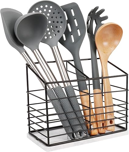 Soporte para utensilios para encimera de cocina, soporte de utensilios de metal para encimera de cocina, almacenamiento de herramientas de cocina