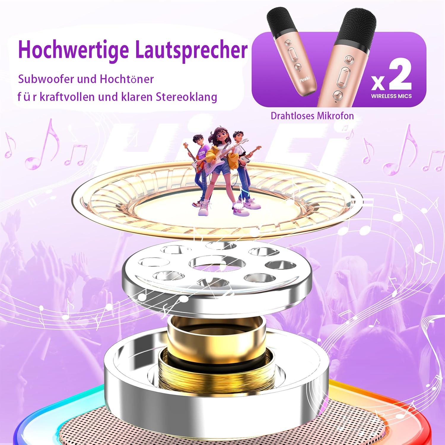 Maszyna do karaoke dla dzieci, mini maszyna do karaoke z 2 mikrofonami Bluetooth, przenośny głośnik Bluetooth z efektami dźwiękowymi i diodami LED, prezent dla dzieci w wieku 3-12 lat, dla dziewcząt i