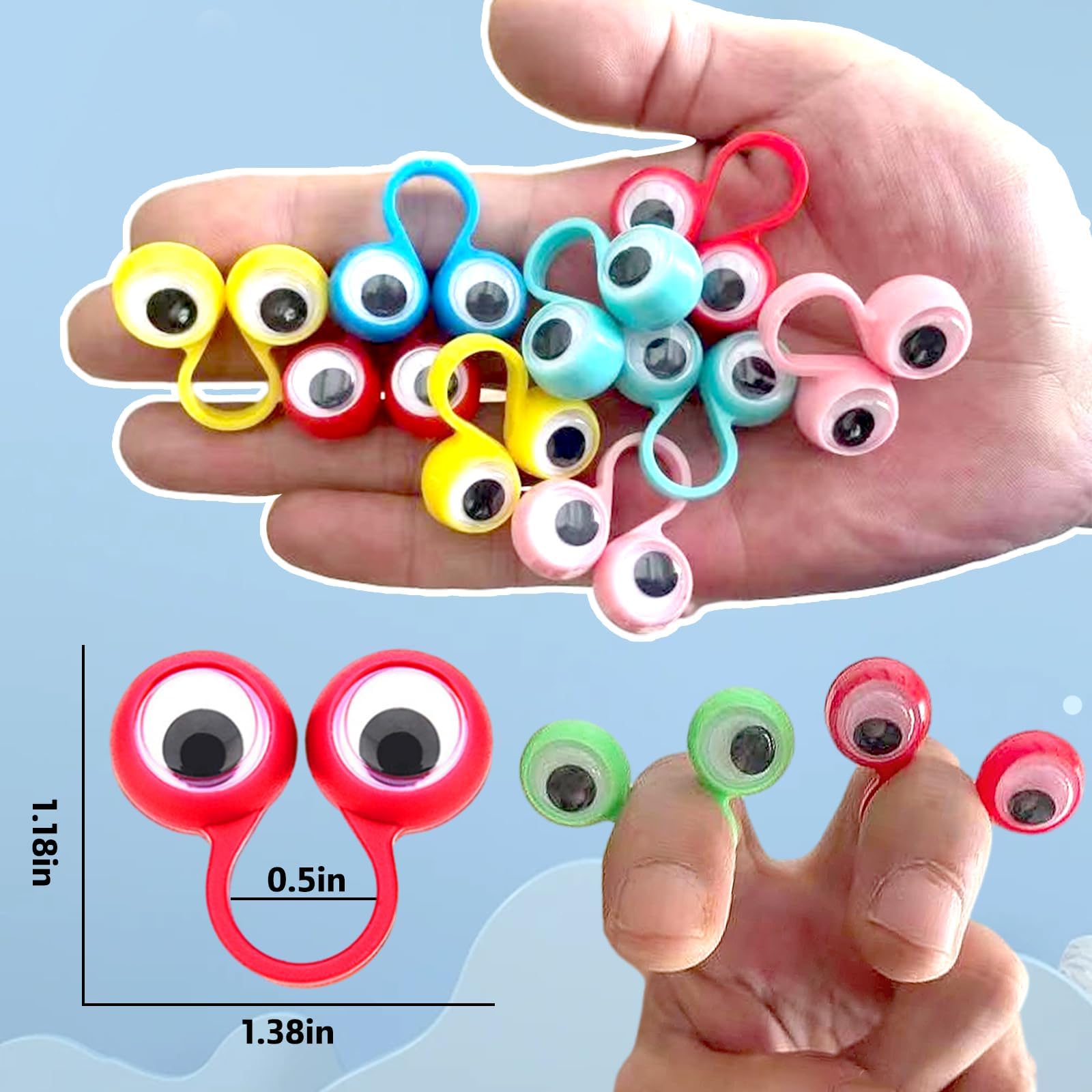 Felly 100 PCS Eye Finger Puppets Toys Set for Toddlers Funny Googly Eye Rings Educational Kids Toys, Role-Playing - Image 3
