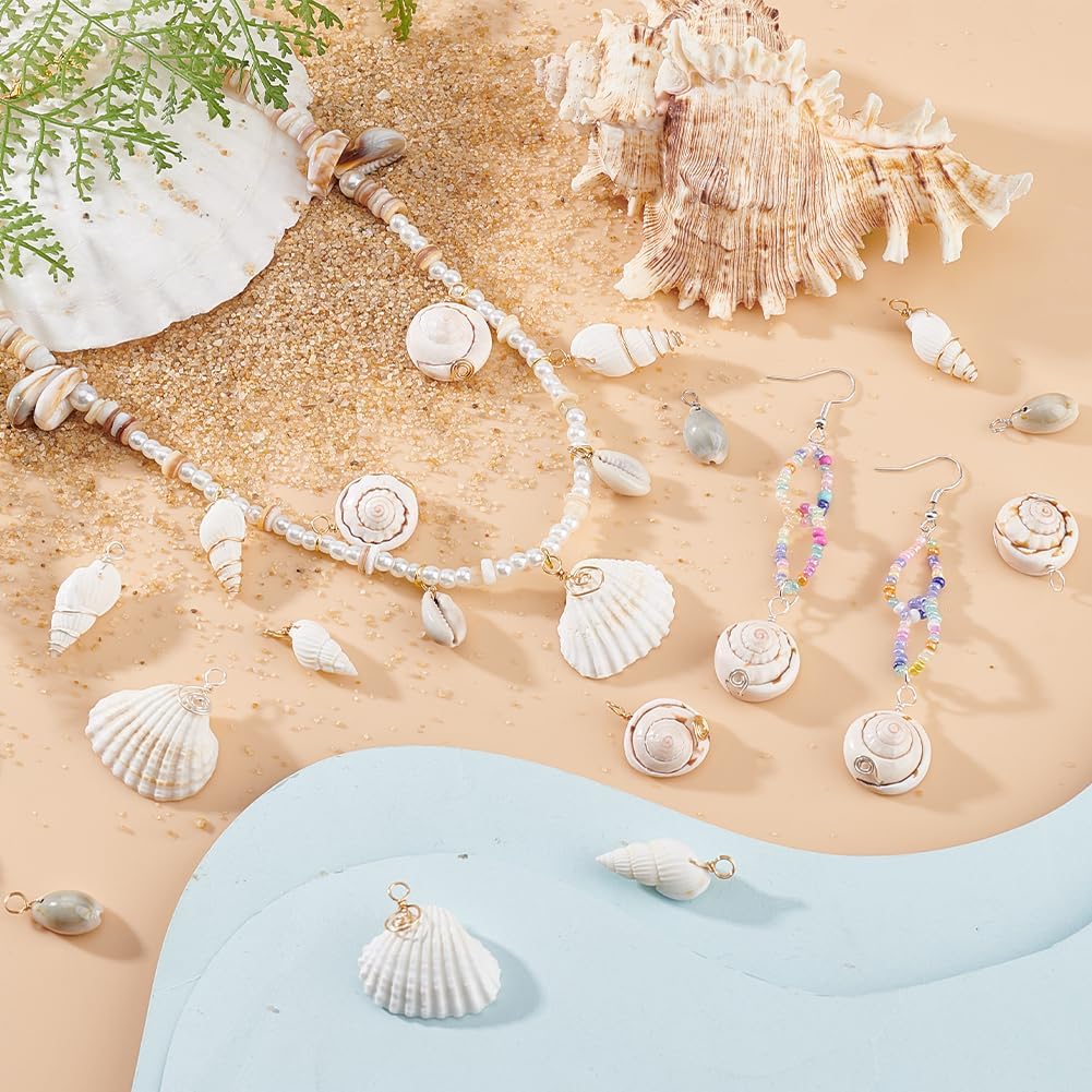 PH PandaHall 72pcs 12 Styles Natural Shell Pendants White Scallop Spiral Cowrie Shell Pendants Natural Seashells Charms Jewelry Charms for Jewelry Making Home Decor Wedding Summer Ocean Beach Party - Image 2