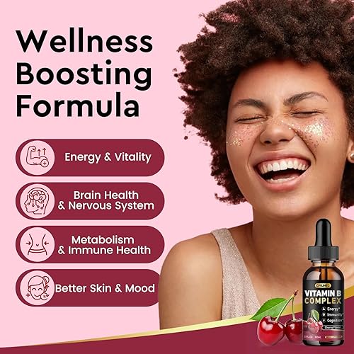 Miniatura 3 de Gotas líquidas de complejo de vitamina B, suplemento de complejo de vitaminas B con gotas B1, B2, B3, B5 B6, B7, B9 y metil B12 para adultos y