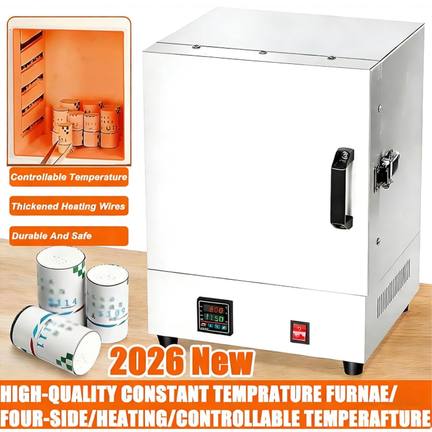 Horno de mufla eléctrico digital de 1150 ℃, horno de combustión de mesa compacto de 2000 W for uso en laboratorio, fabricación de joyas, cerámica y proyectos de fusión