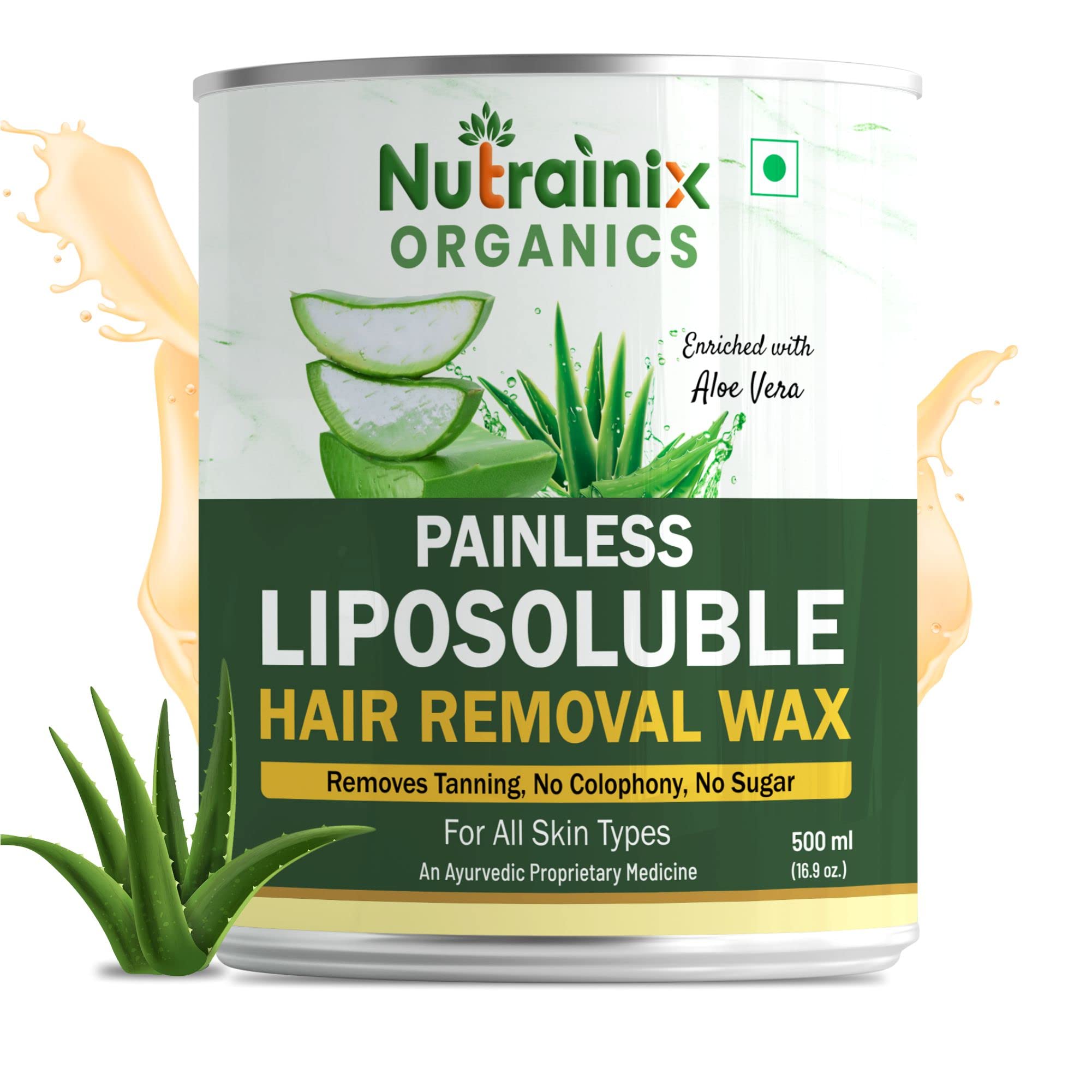 Nutrainix Organics Painless Liposoluble Hair Removal Wax Aloe Vera for Arms, Bikni Area, And Underarms | Hair Remover Aloe Vera Wax for Elbows, Arms, & Bikni Line - Suitable for Men & Women - 500ml
