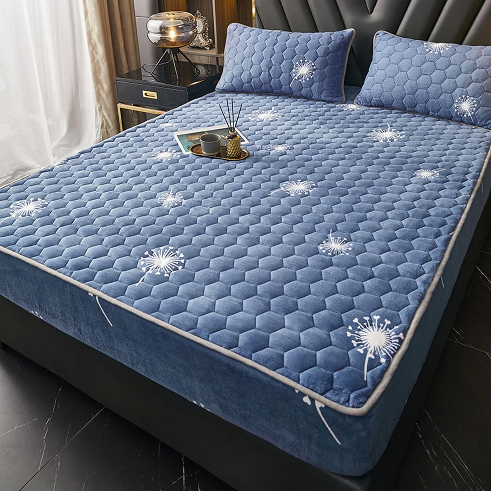 Lenzuola con Angoli Singolo Velluto di Latte, Lenzuolo Singolo 90x200 cm Motivo Tarassaco con Strutturato Geometrica Lenzuolo Morbido, Traspirante, Lavabile in Lavatrice, Blu