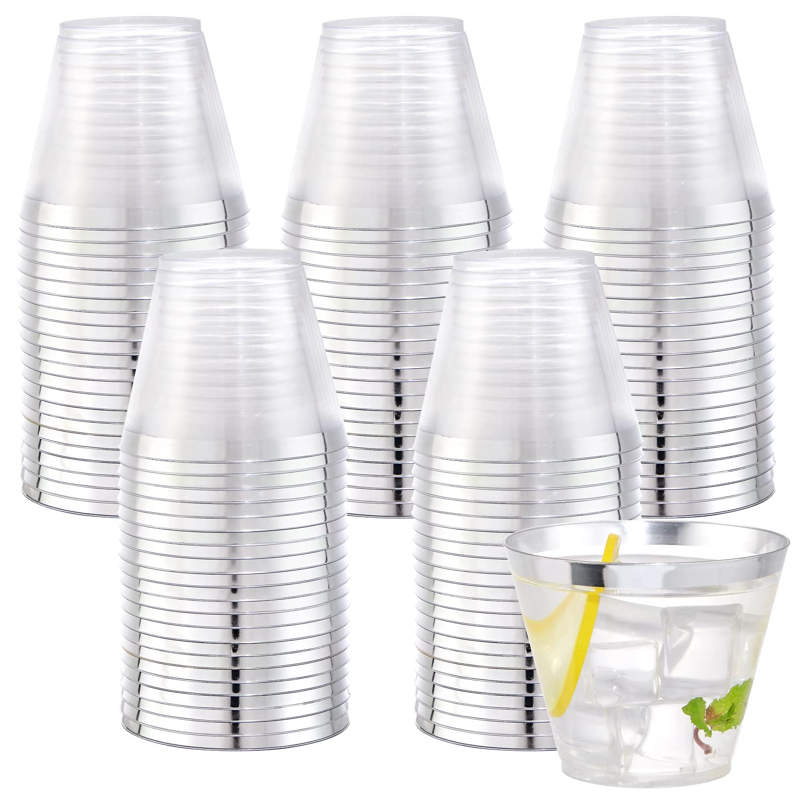 WELLIFE 200 PCS Gold Plastic Cups,9 oz Clear Plastic Cups,Disposable Wine Glasses,Plastic Cocktail Glasses for Party and Wedding — Amazon image 26