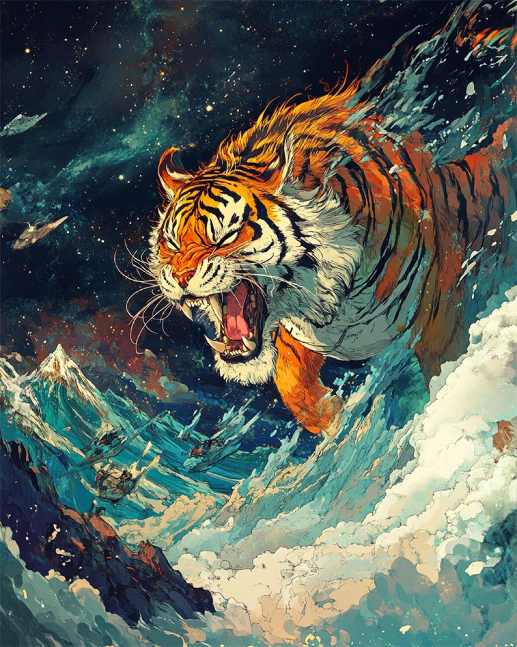 RKFLGEW DIY Seed Bead Embroidery Kits Anime Tiger 30x40cm