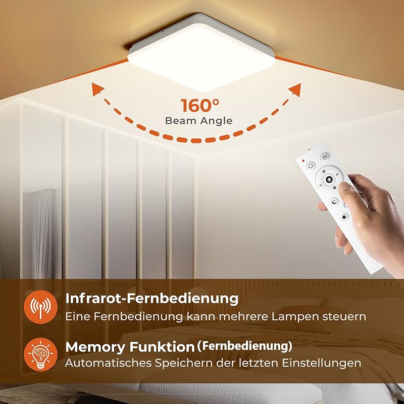 BLNAN LED Mennyezeti Lámpa 36W - Távirányítós, Szabályozható Fényerejű, IP54 Vízálló, 3000K-6500K, 3600lm, Modern Fehér, 35cm